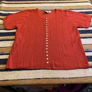 Vintage Knit Short Sleeve Sweater Cardigan Red Cottagecore‎ Granny Twee 18/20